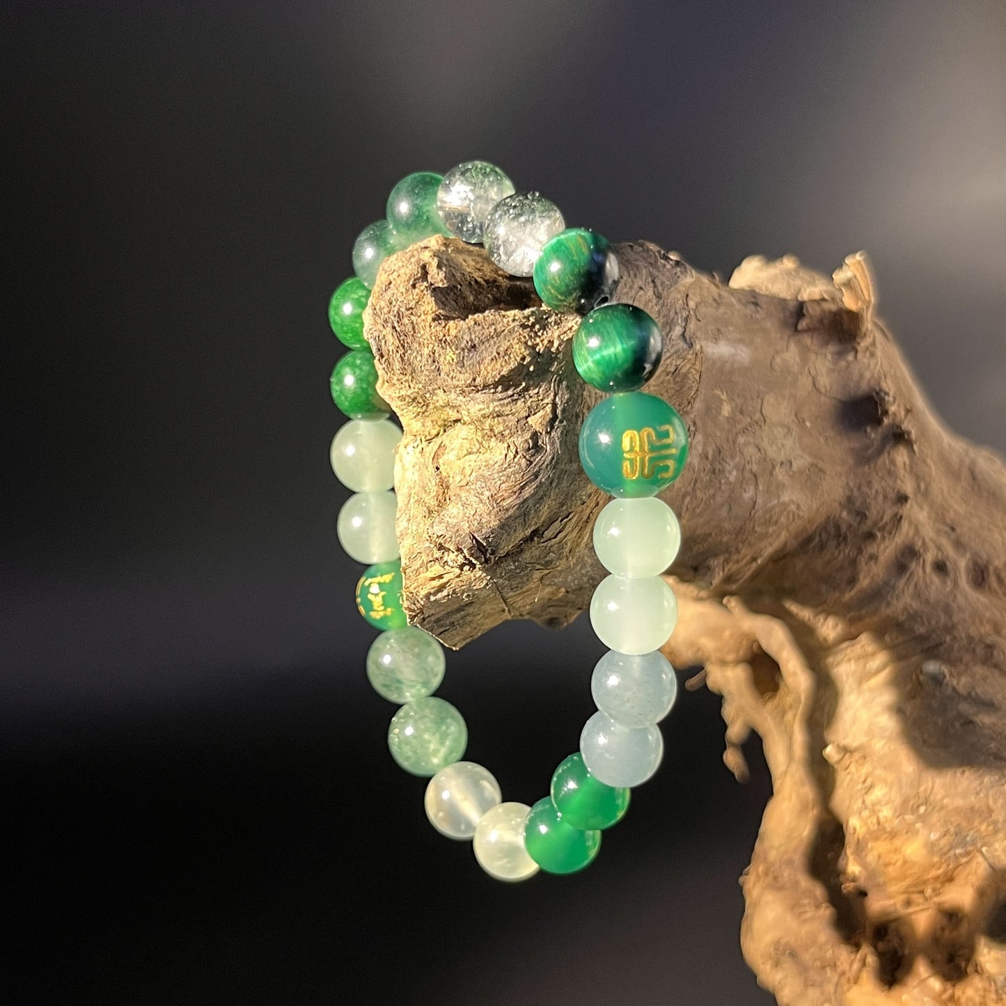 Wu Xing Wood (Mu) Bracelet — Clear Quartz & Green Quartz | 8mm Beads | Redynasty