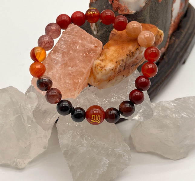 Redynasty Fire Element Passion & Strength Bracelet – Natural Red Agate & Garnet Energy Beads