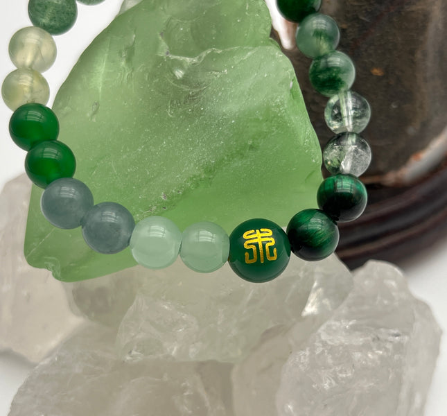 Redynasty Wood Element Growth & Healing Bracelet – Natural Green Jade & Sandalwood Beads Bracelet