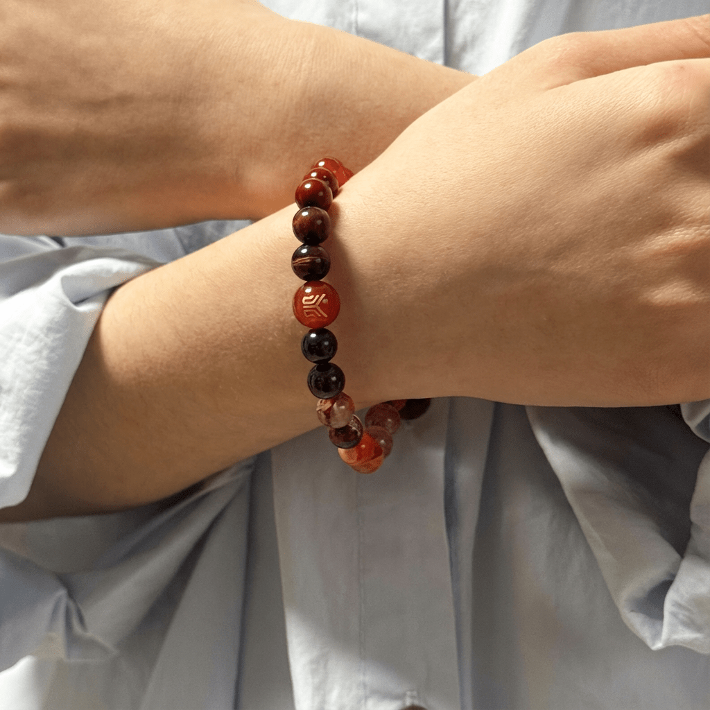Redynasty Fire Element Passion & Strength Bracelet – Natural Red Agate & Garnet Energy Beads
