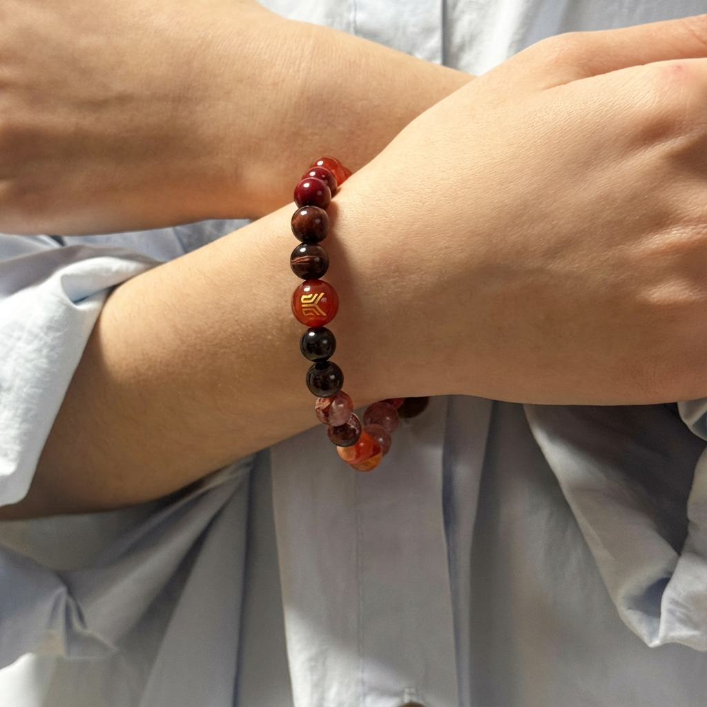 Redynasty Fire Element Passion & Strength Bracelet – Natural Red Agate & Garnet Energy Beads
