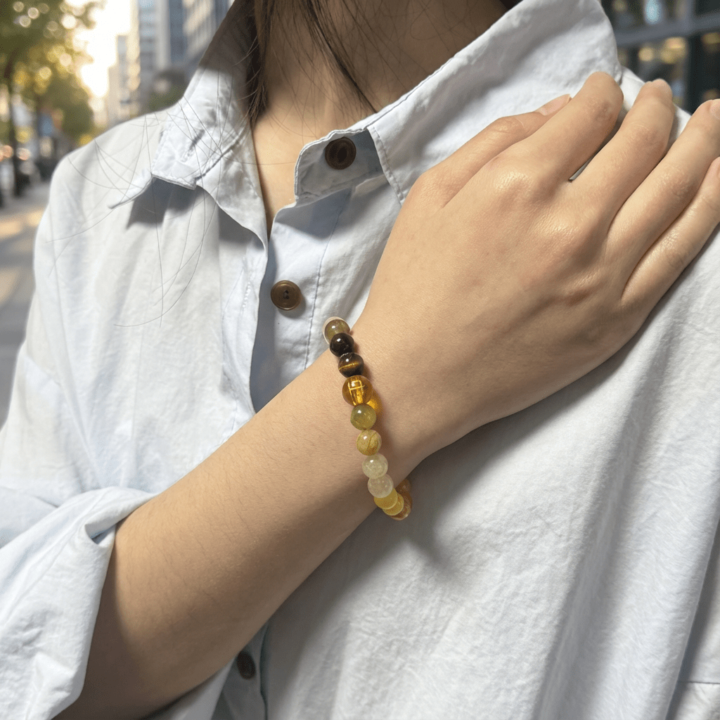 Wu Xing Earth (Tu) Bracelet — Yellow & Golden Crystal | 8mm Beads | Redynasty