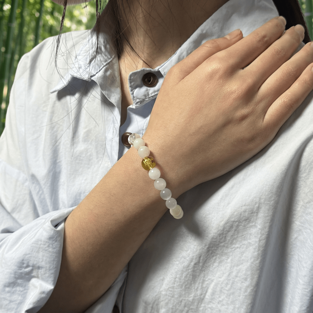 Wu Xing Metal (Jin) Bracelet — Clear Quartz & Citrine | 8mm Beads | Redynasty