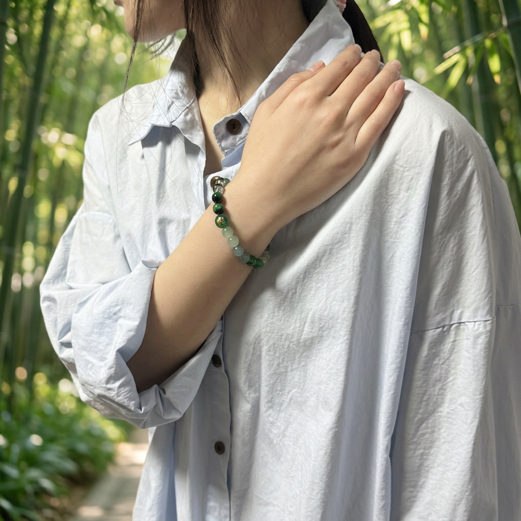 Redynasty Wood Element Growth & Healing Bracelet – Natural Green Jade & Sandalwood Beads Bracelet