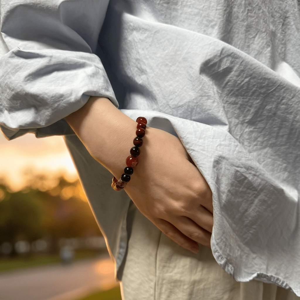 Redynasty Fire Element Passion & Strength Bracelet – Natural Red Agate & Garnet Energy Beads