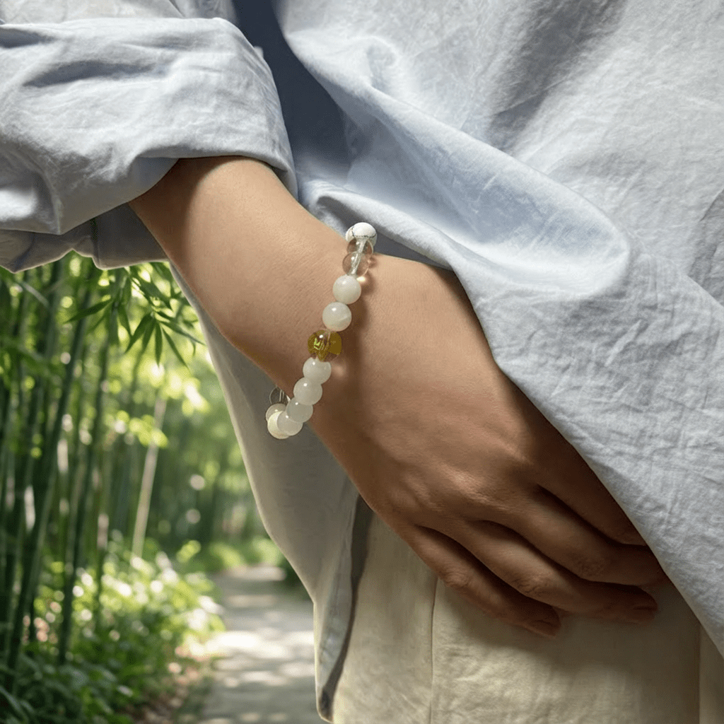 Wu Xing Metal (Jin) Bracelet — Clear Quartz & Citrine | 8mm Beads | Redynasty