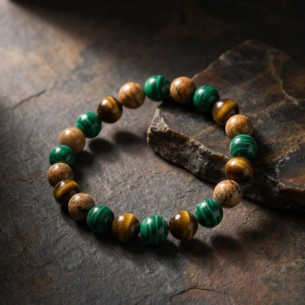 Redynasty Prosperity Energy Stone Bracelet – Malachite, Picture Jasper & Tiger's Eye