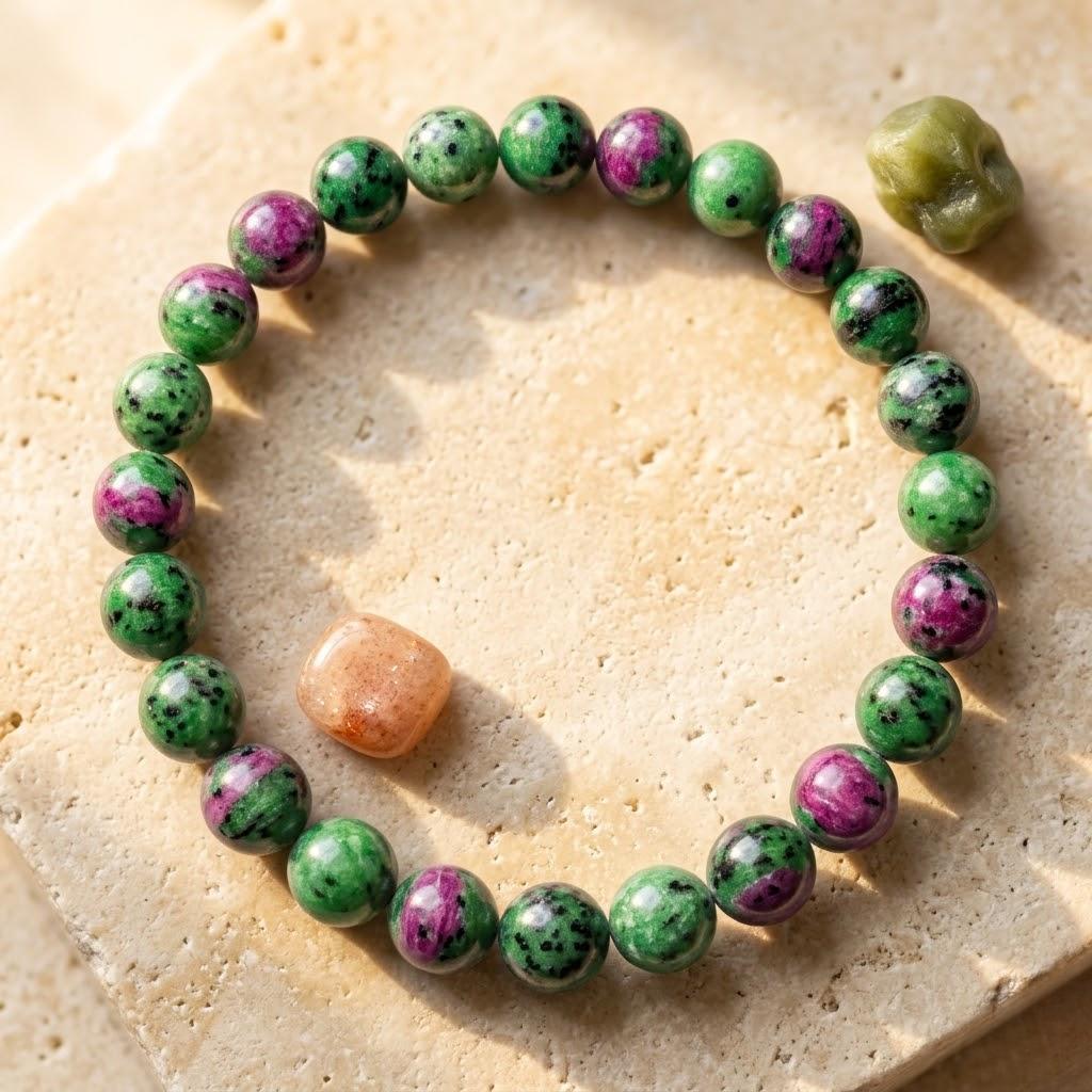 Redynasty Vitality Energy Stone Bracelet - Green & Magenta Natural Stone