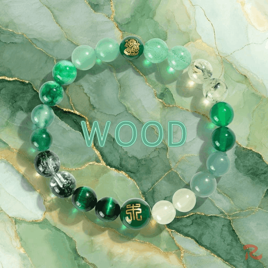 Wu Xing Wood (Mu) Bracelet — Clear Quartz & Green Quartz | 8mm Beads | Redynasty