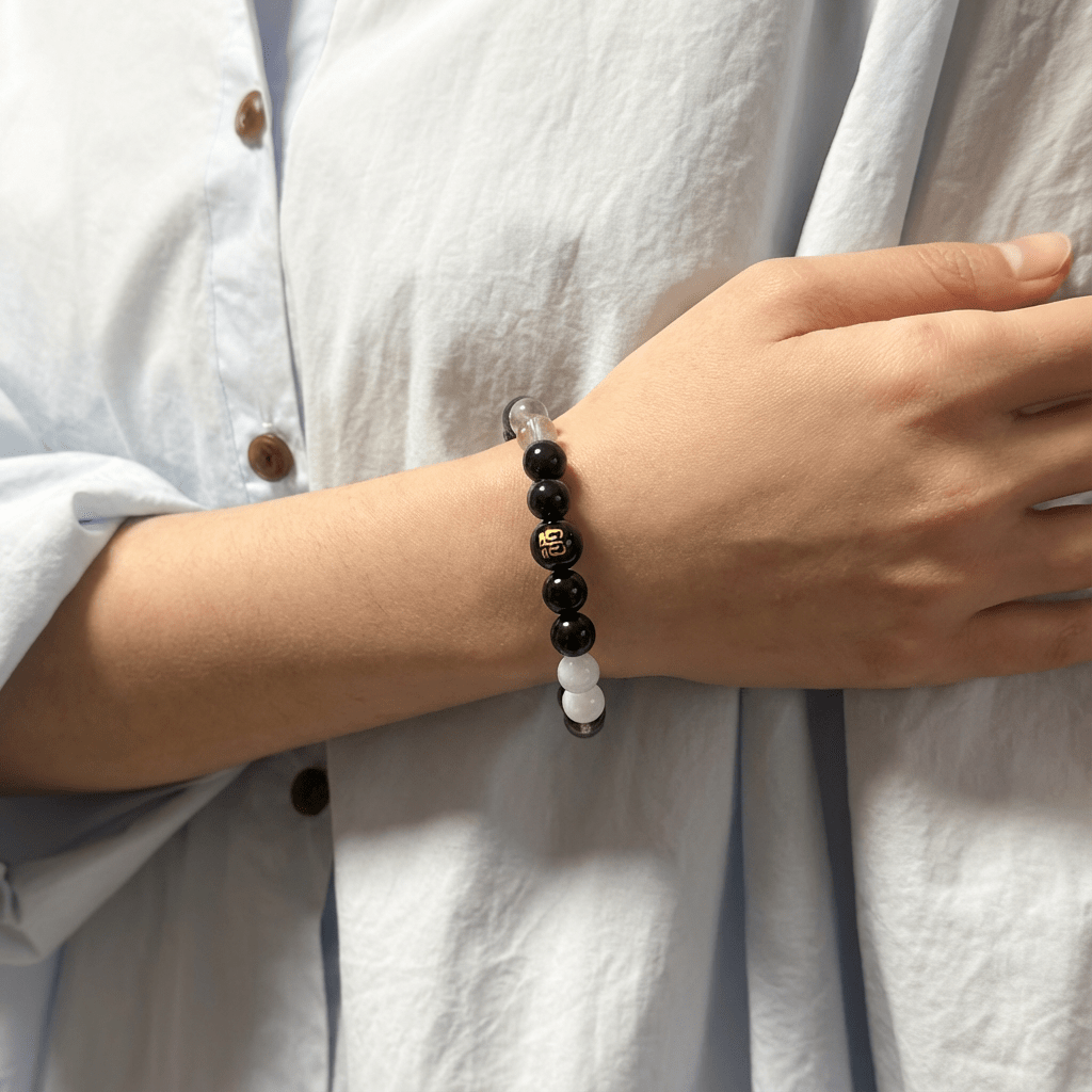 Wu Xing Water (Shui) Bracelet — Black Onyx & Clear Quartz | 8mm Beads | Redynasty