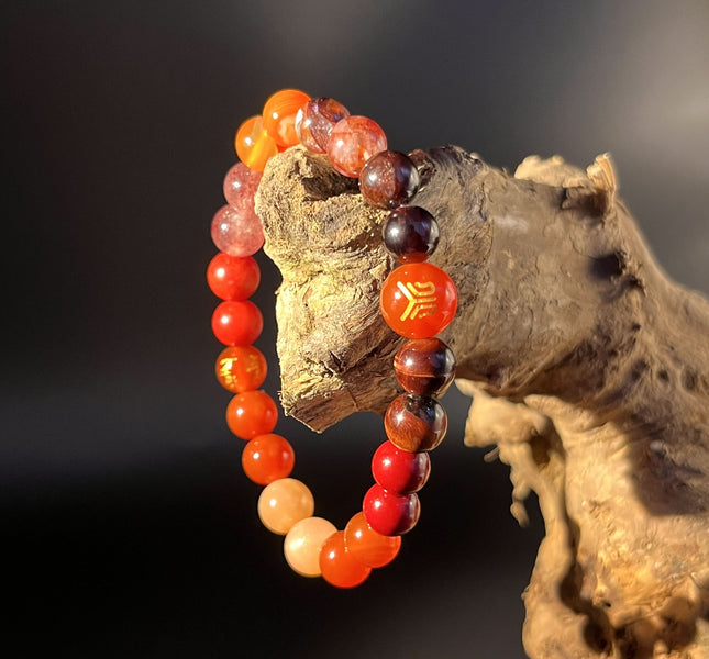 Redynasty Fire Element Passion & Strength Bracelet – Natural Red Agate & Garnet Energy Beads