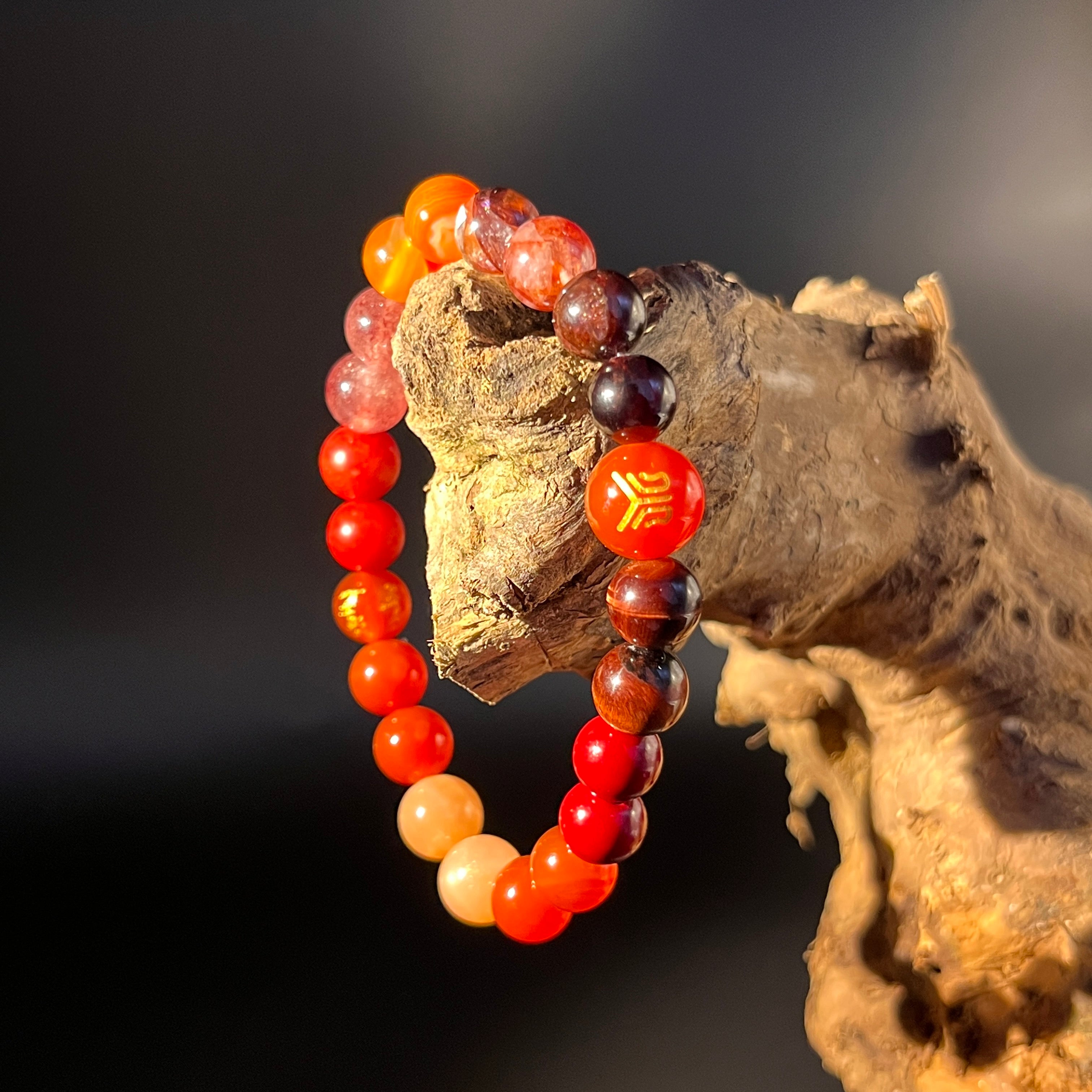 Redynasty Fire Element Passion & Strength Bracelet – Natural Red Agate & Garnet Energy Beads