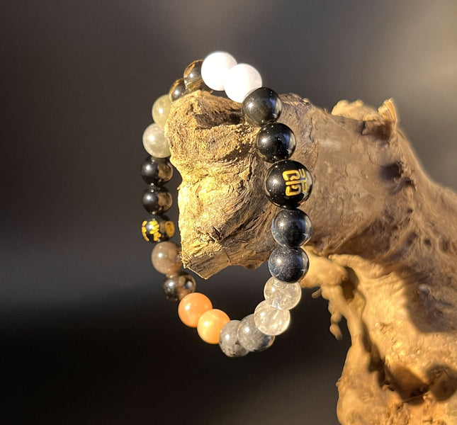Redynasty Water Element Flow & Protection Bracelet – Natural Black Obsidian & Aquamarine Beads Bracelet