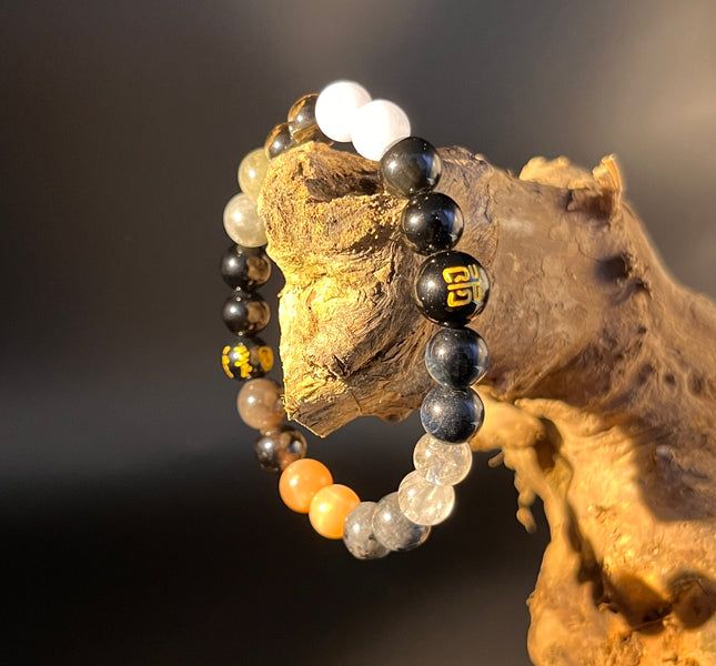 Redynasty Water Element Flow & Protection Bracelet – Natural Black Obsidian & Aquamarine Beads Bracelet
