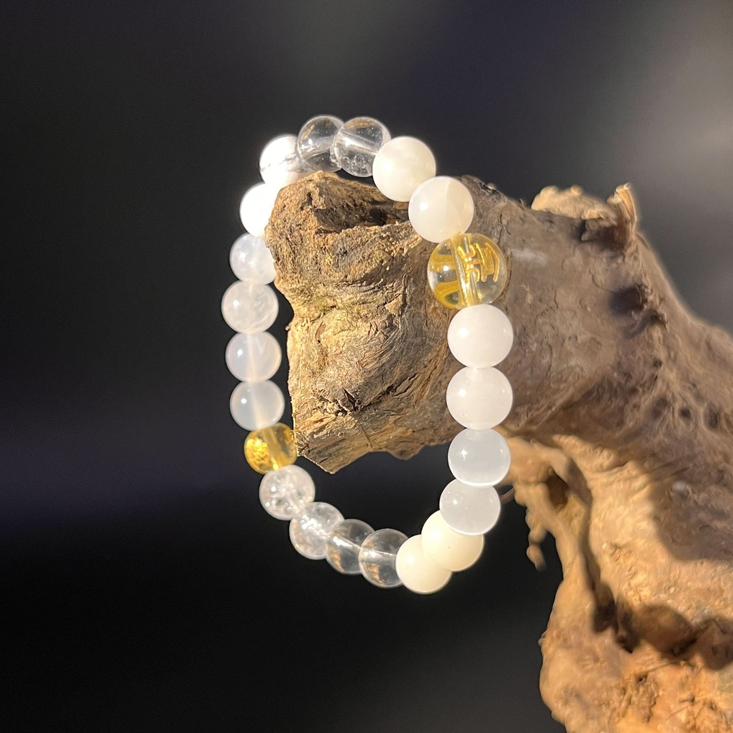 Wu Xing Metal (Jin) Bracelet — Clear Quartz & Citrine | 8mm Beads | Redynasty