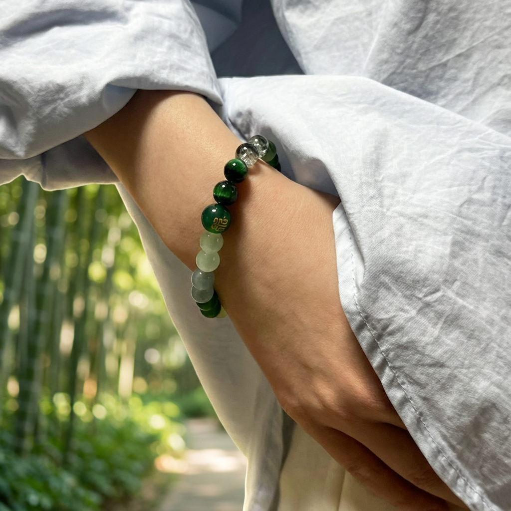 Redynasty Wood Element Growth & Healing Bracelet – Natural Green Jade & Sandalwood Beads Bracelet