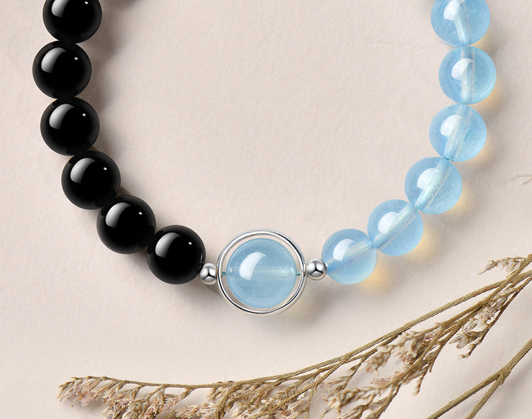 Redynasty Water Element – Obsidian Aquamarine Flow Bracelet