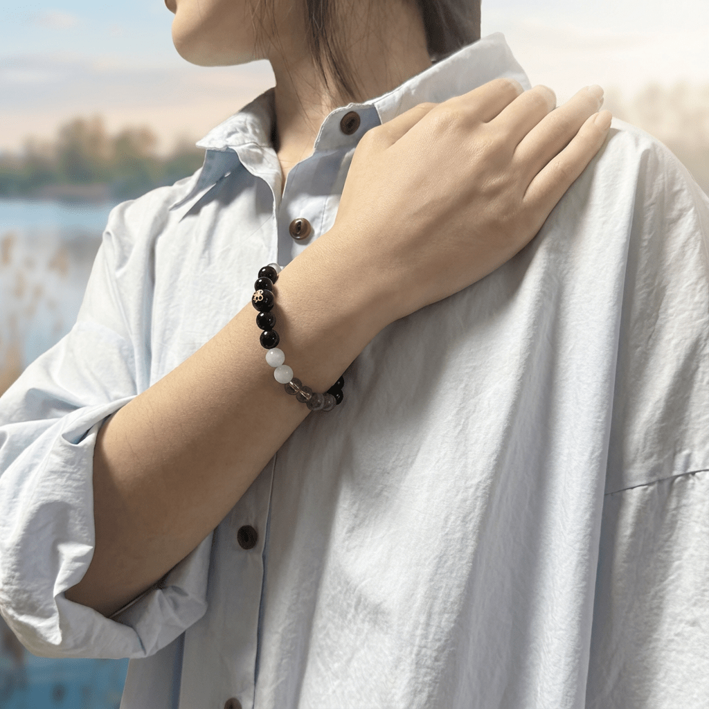 Redynasty Water Element Flow & Protection Bracelet – Natural Black Obsidian & Aquamarine Beads Bracelet