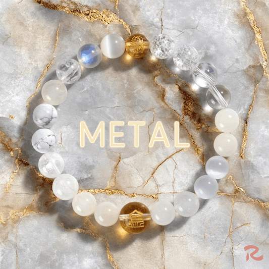 Wu Xing Metal (Jin) Bracelet — Clear Quartz & Citrine | 8mm Beads | Redynasty