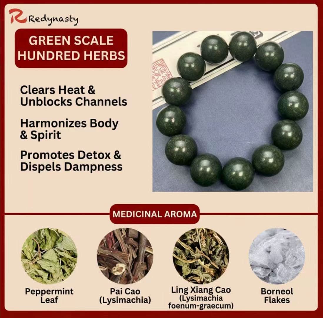 Green Scale Hundred Herbs Aroma Bracelet — Peppermint & Borneol | Redynasty