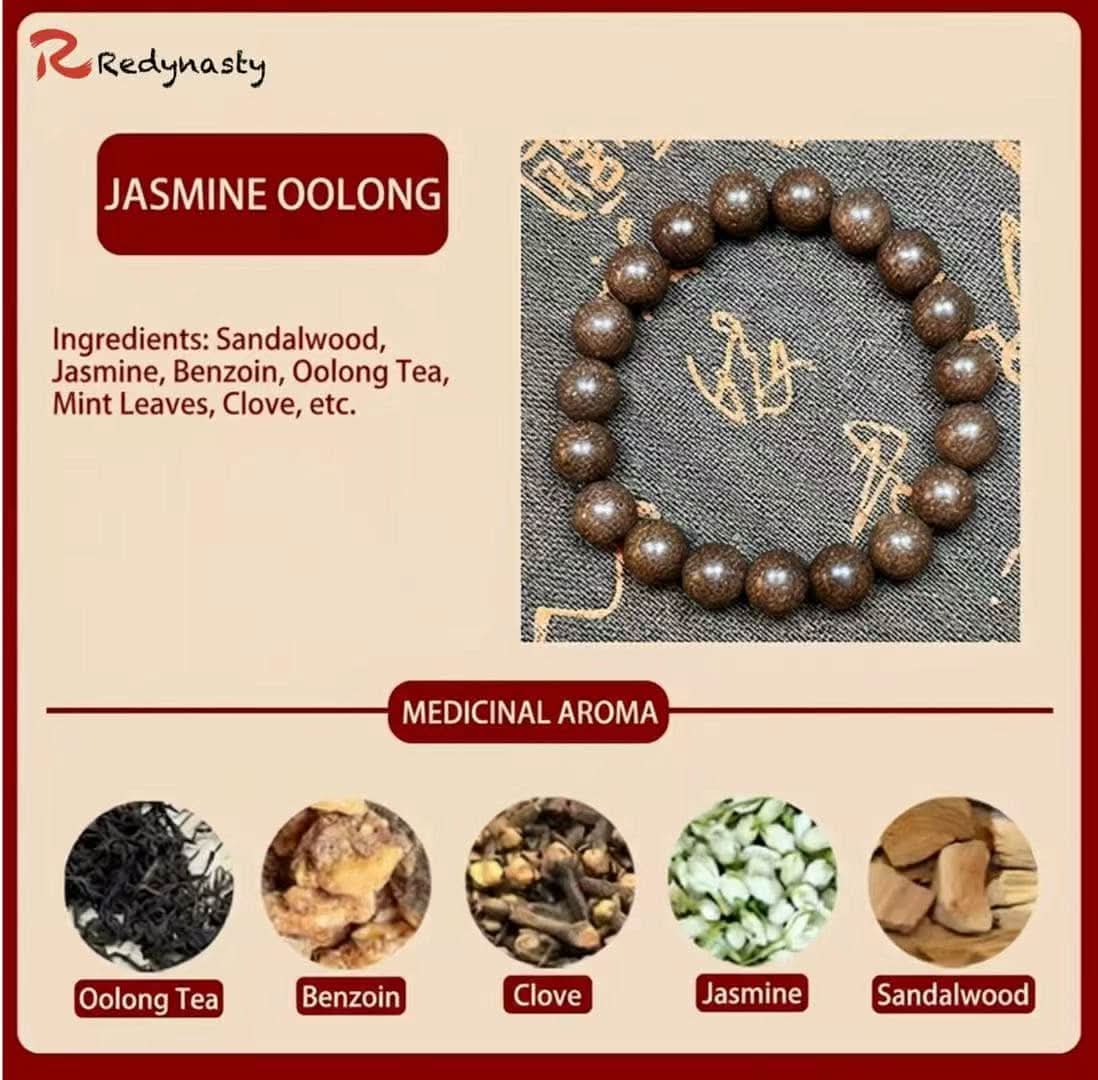 Jasmine Oolong Aromatic Bracelet — Sandalwood Beads | Redynasty